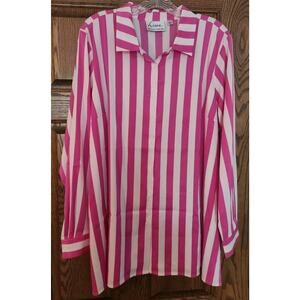 Linea by Louis Dell'Olio Pink & White Striped Button-Up Blouse Sz XL